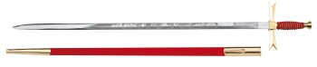 Masonic Sword, red Grip, round, masonic etching, red scabbard with hook