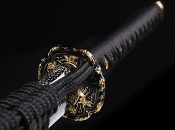 Black Lotus Katana with differentially hardened folded damascus steel blade