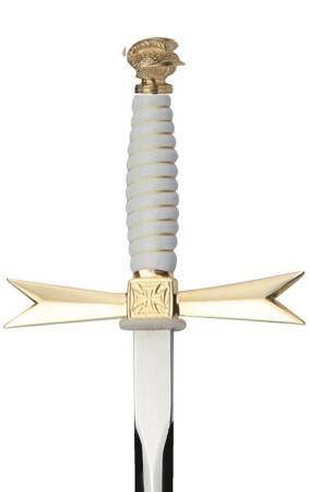 Masonic sword white handle / with helmet pommel / without etching / black scabbard with hook