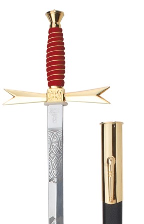 Masonic sword white Grip/ round pommel  / masonic etching / white Scabbard with hook