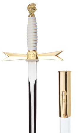 Masonic sword white handle / with helmet pommel / without etching / white scabbard with hook