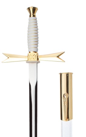 Masonic sword white handle / with round pommel / without etching / white scabbard with hook