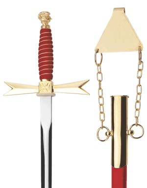 Masonic Sword, red Grip, Helmet, red scabbard with chain