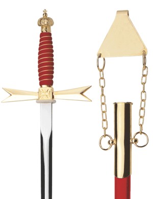 Masonic Sword, red Grip, Crown, red scabbard with chain