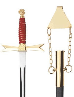 Masonic Sword, red Grip, Helmet, black scabbard with chain