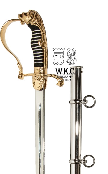 German Army Lionhead Saber, total length 71cm / nickelplated steel scabbard 2 Rings