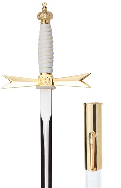 Masonic sword white handle / with helmet pommel / without etching / white scabbard with hook