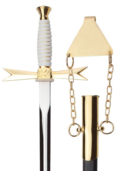 Masonic Sword white Grip / Round / black Scabbard with chain